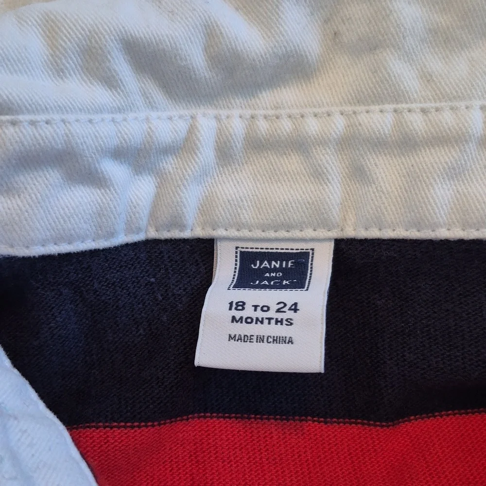 Janie and Jack boys 18 - 24 months blue, red, white long sleeve polo shirt VGUC - Picture 2 of 5